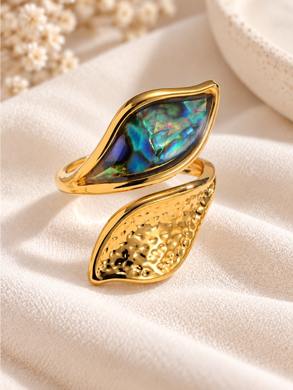 18K Gold Abalone Shell Ring – 304 Stainless Steel PVD Gold Plated